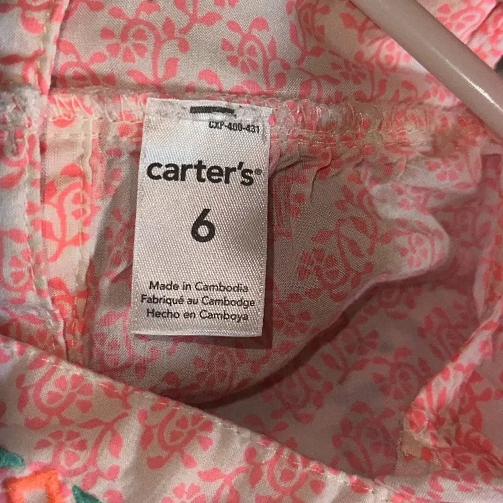 Carter’s Girls 6 Orange Floral Sleeveless Top Rear Button Summer Cute